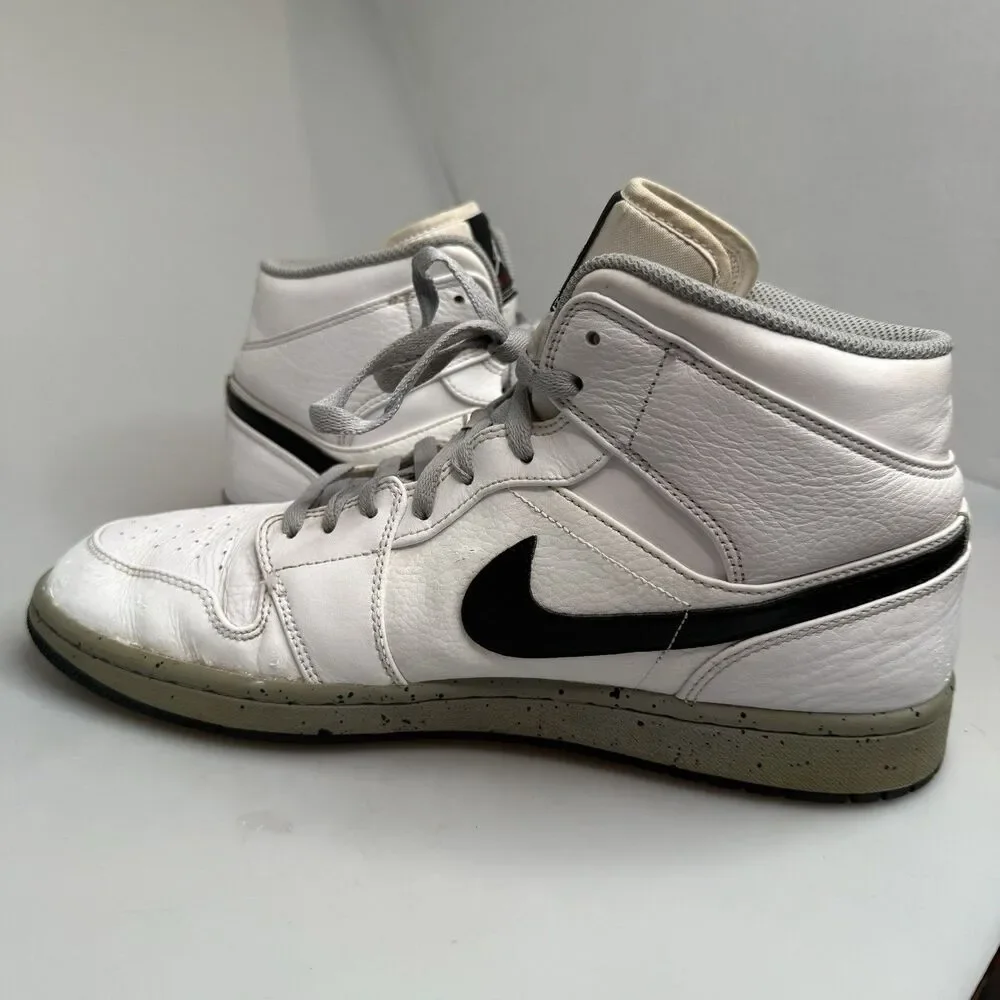 Nike Air Jordan 1 Mid 554724-115 White Black Cement Mens Size 11.5 EUR 45.5 GUC